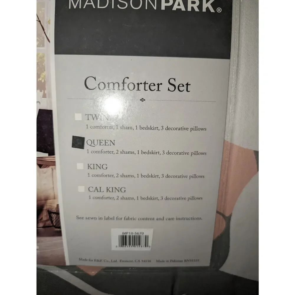 Madison Park Lola Queen Comforter shams skirt pillows Set Grey/Pink/White  NEW
